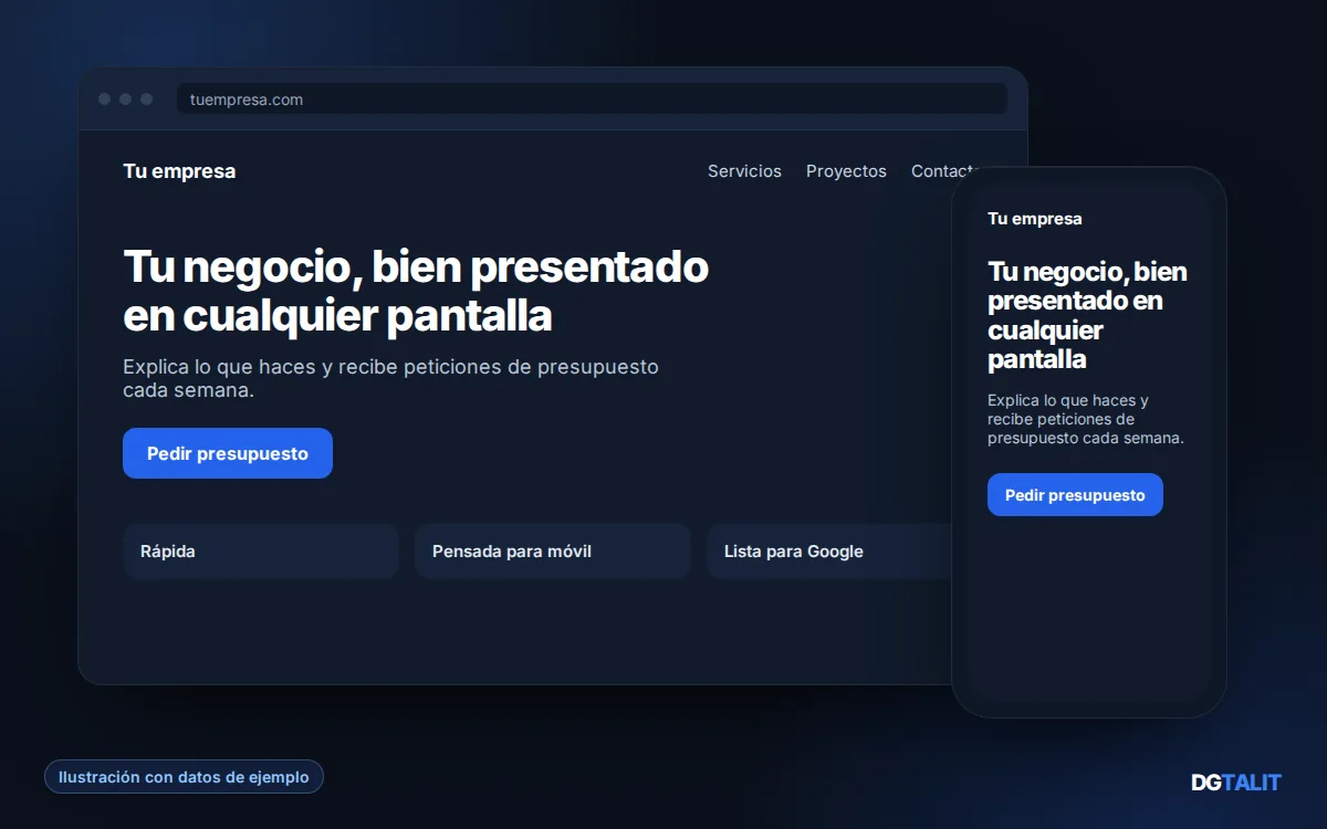 Ilustración de una web a medida de DGTALIT vista en ordenador y en móvil